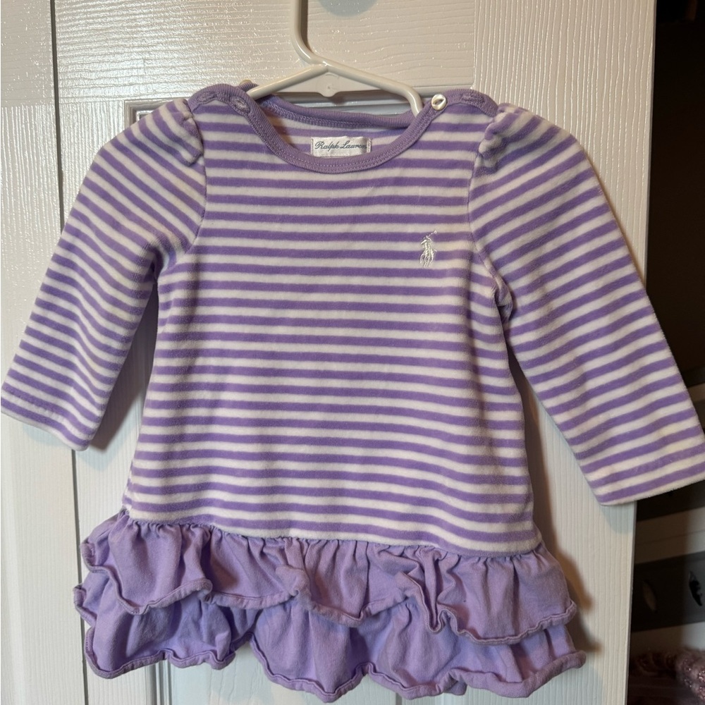 Purple Striped Kids Dress with Ruffle Hem